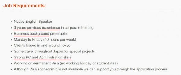 Job Requirements Japan